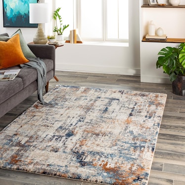 Tuscany Coral/Cream/Blue Abstract Area Rug