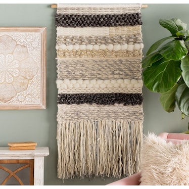 Tan and Grey Wool Wall Hanging 24"W x 49"L