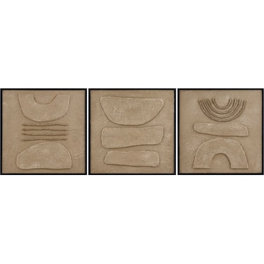 Set of 3 Taupe Hand Painted Framed Canvas 20"W x 20"H