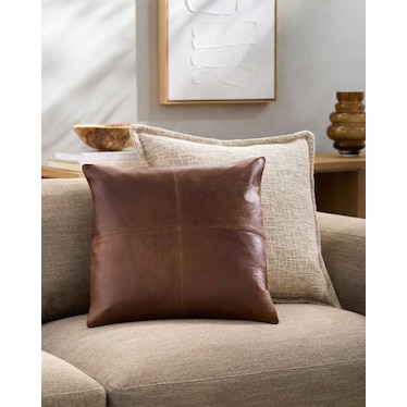 Camel Leather Poly Pillow 18"W x 18"H