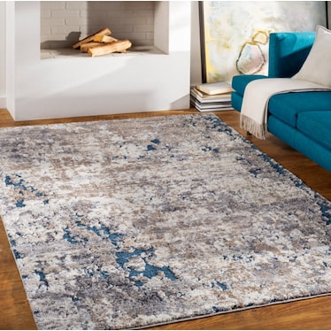 Tuscany Tan/Grey/Blue Area Rug 5'3"W x 7'3"L