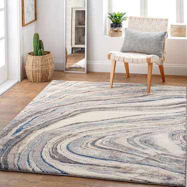 Tuscany Cream/Tan/Blue Swirl Area Rug