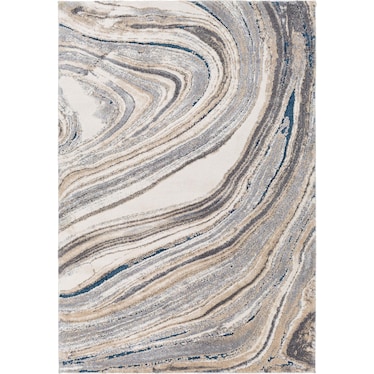 Tuscany Cream/Tan/Blue Swirl Area Rug