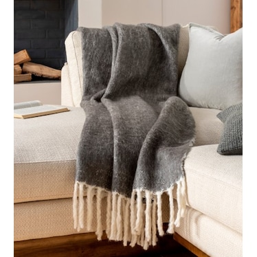 Charcoal and Ivory Fringed Throw 50"W x 60"L