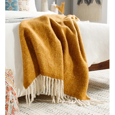 Tangerine and Ivory Fringed Throw 50"W x 60"L
