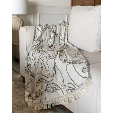 Face Black and Cream Throw 50"W x 60"L