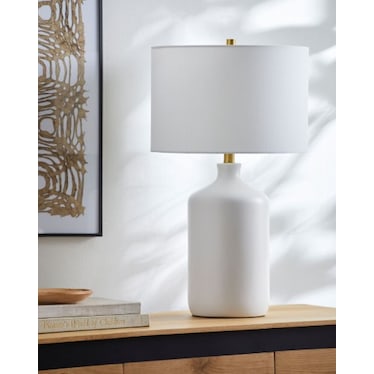 White Matte Ceramic Table Lamp 27"H