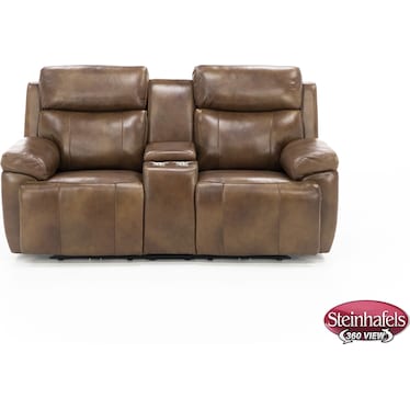 Direct Design Evanston Leather Fully Loaded Console Loveseat with Air Massage in Caramel