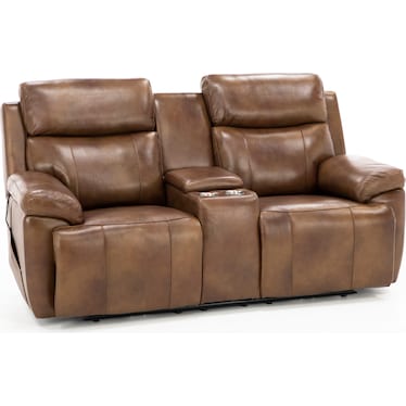 Direct Design Evanston Leather Fully Loaded Console Loveseat with Air Massage in Caramel