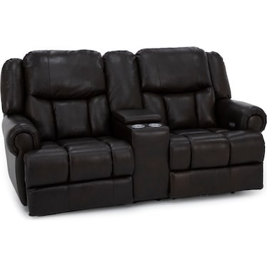 Titan Leather Oversized Power Reclining Console Loveseat With Cooling Cupholders