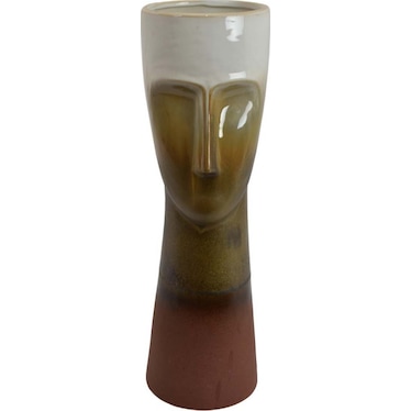 Cream and Tan Face Vase 5.5"W x 18"H
