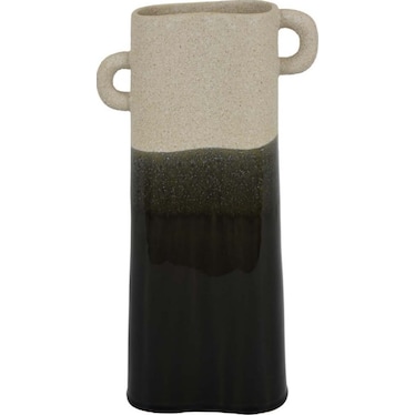 Large Cream and Black Ceramic Vase 7"W x 14"H