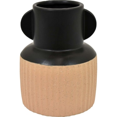 Small Black and Terracotta Ceramic Vase 5.25"W x 7"H