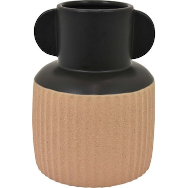 Large Black and Terracotta Ceramic Vase 6.75"W x 9"H