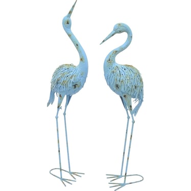 Set of 2 Light Blue Metal Cranes 11"W x 44.5"H