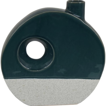 Short Blue and White Ceramic Vase 9"W x 8.5"H