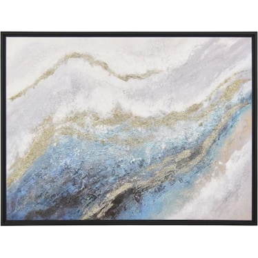 Blue Waves Glitter Framed Canvas Oil Painting 60"W x 40"H