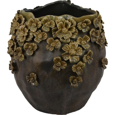 Brown Flower Ceramic Vase 12"W x 12.5"H
