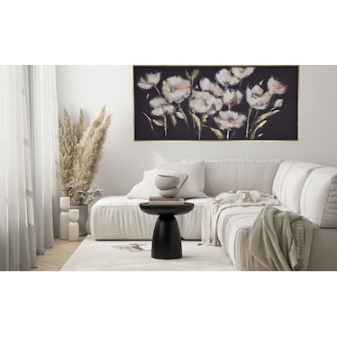 Cream Flowers with Black Canvas Framed Oil Painting 55"W x 27.5"H