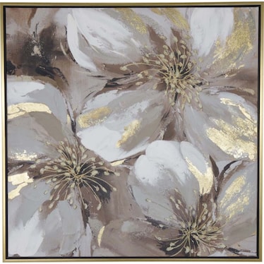 Cream and Gold Flowers Framed Oil Painting 39.5"W x 39.5"H