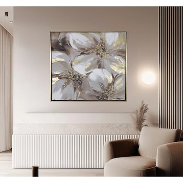 Cream and Gold Flowers Framed Oil Painting 39.5"W x 39.5"H