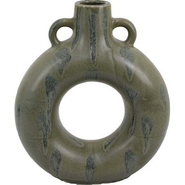 Small Green Ceramic Circle Vase 9"W x 11"H