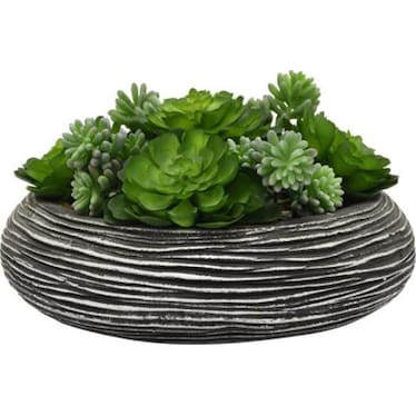 Faux Succulents In Black Textured Pot 14"W x 9"H