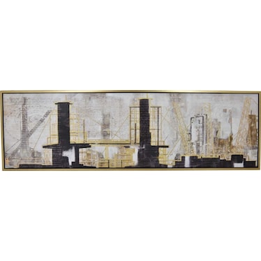 Black and Gold City Framed Oil Painting 79"W x 24"H