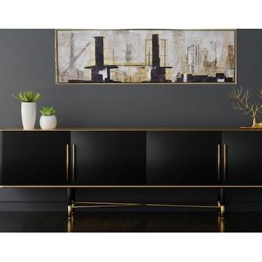 Black and Gold City Framed Oil Painting 79"W x 24"H