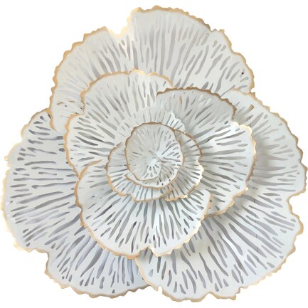 Large White and Gold Metal Flower Art 28"W x 27"H