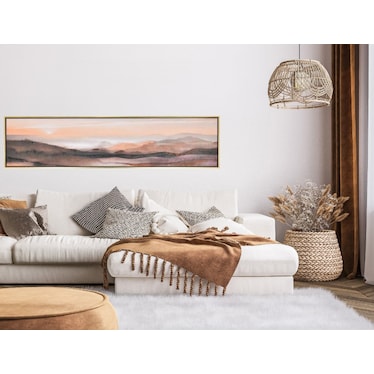 Orange and Black Mountain Sunset Framed Oil Painting 71"W x 20"H