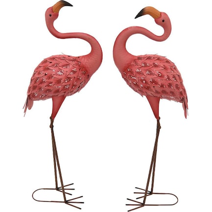 Set of 2 Pink Metal Flamingos 15"W x 41"H