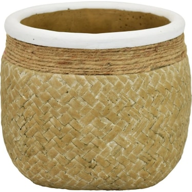 Short Tan Woven Ceramic Vase 6.5"W x 5"H