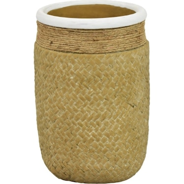 Tall Tan Woven Ceramic Vase 6.5"W x 9"H