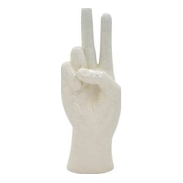 White Hand Peace Sign Sculpture 3.75"W x 9.75"H