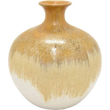 Large Mustard Ceramic Vase 10"W x 11"H