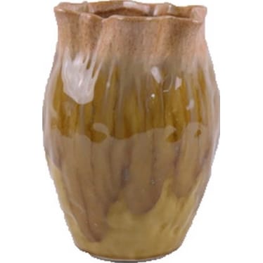 Short Mustard Ceramic Vase 6.5"W x 9"H