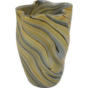Small Blue and Yellow Glass Vase 6.5"W x 9"H