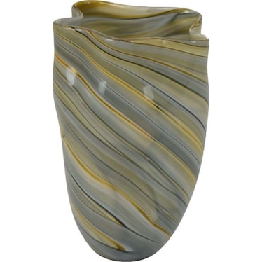 Large Blue and Yellow Glass Vase 7.25"W x 11"H