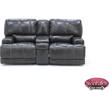 Placier Leather Power Headrest Console Reclining Loveseat in Charcoal