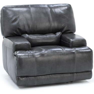 Placier Leather Power Headrest Recliner in Charcoal