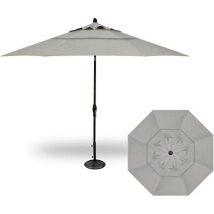 3-Pc Auto Tilt 11' Silver Linen Umbrella With Black Base and Add-On-Weight