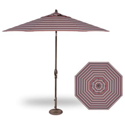 2-Pc 9' Auto Tilt Tuscan Redwood Stripe Umbrella With Bronze Base