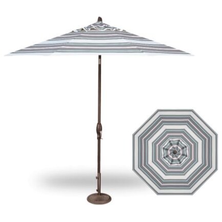 2-Pc 9' Auto Tilt Vancouver Coast Stripe Umbrella With Bronze Base