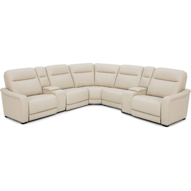 Drew & Jonathan Home Newport 7-Pc. Leather Power Headrest Reclining Modular In Newport Almond
