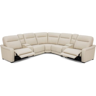 Drew & Jonathan Home Newport 7-Pc. Leather Power Headrest Reclining Modular In Newport Almond