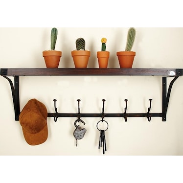 Wall Shelf with Hooks 39"W x 13"H