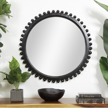 Black Wood Wall Mirror 35" Round