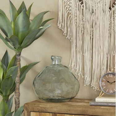 Short Aqua and Clear Recycled Glass Vase 13"W x 13"H