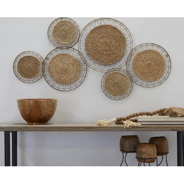 Metal and Reed Circle Wall Décor 40"W x 21"H